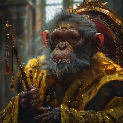 Der goldgekrönte Affenkönig auf dem Thron